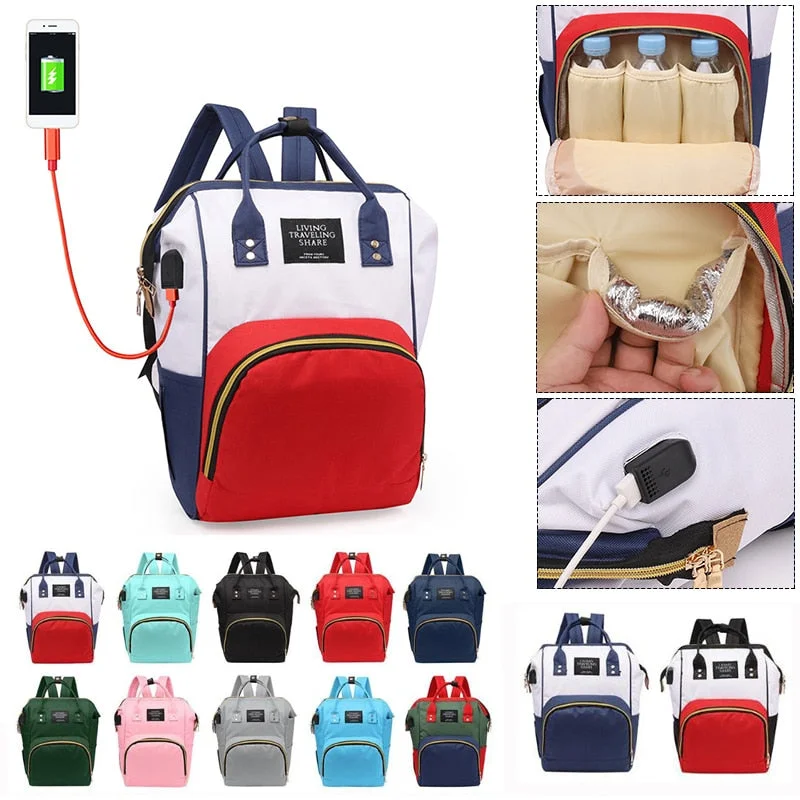 Fashion Usb Charging Mummy Diaper Bags Large Capacity Waterproof Travel Maternity Backpack Baby