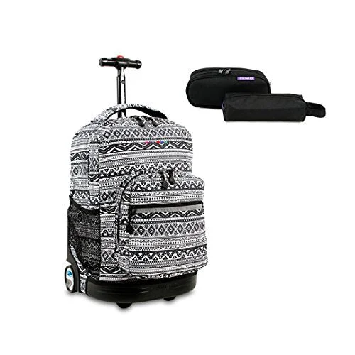 J World New York Sunrise Rolling Backpack W/ Free Jojo Pencil Case (Tribal/Black)